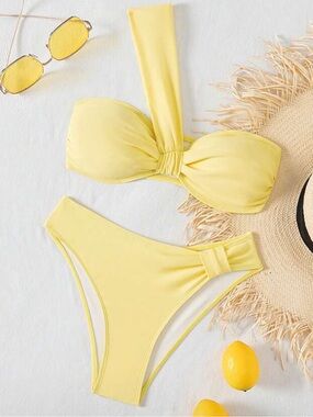 NWOT Yellow Asymmetrical High-Waist Bikini Set